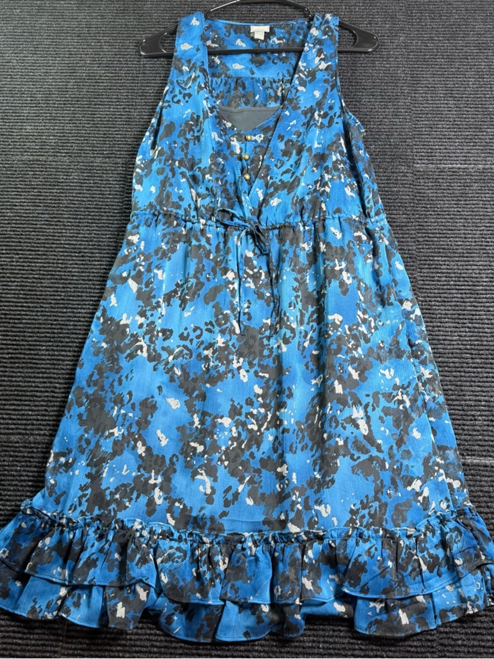 Converse Sleeveless Dress Women Medium Blue V-Neck Lined Ruffle Flowy